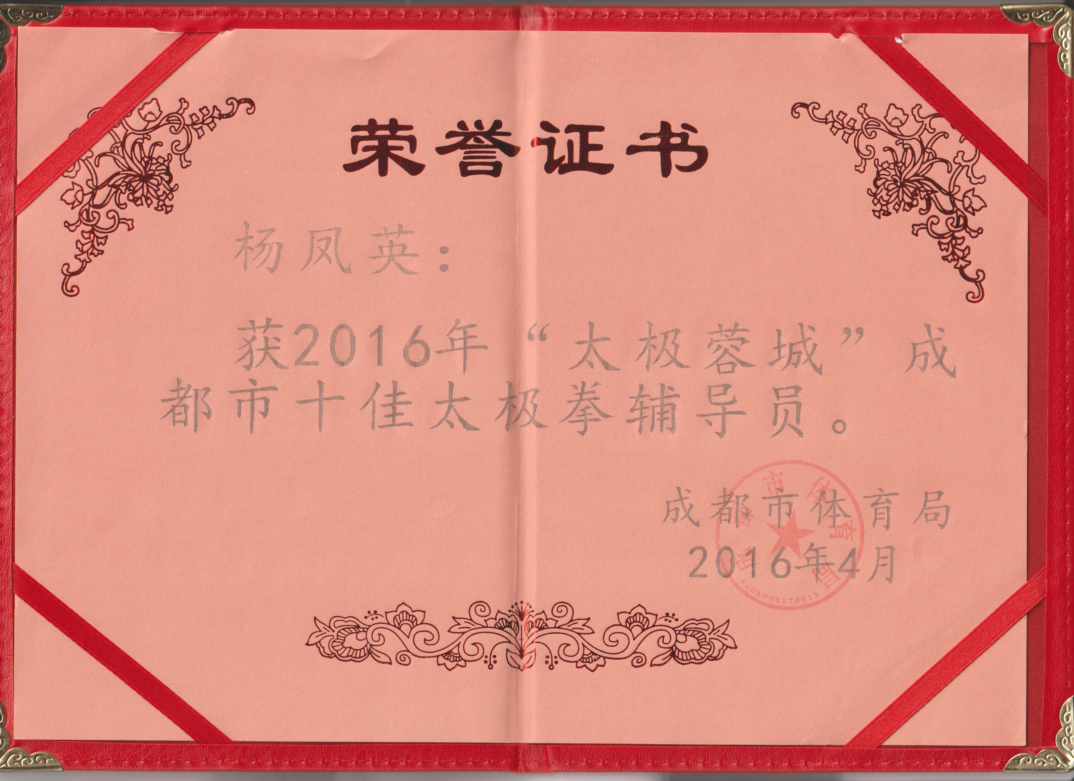 2016“太极蓉城”成都市十佳太极拳辅导员